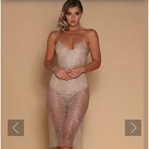 Meshki Aviana Jeweled Midi Dress in Gold